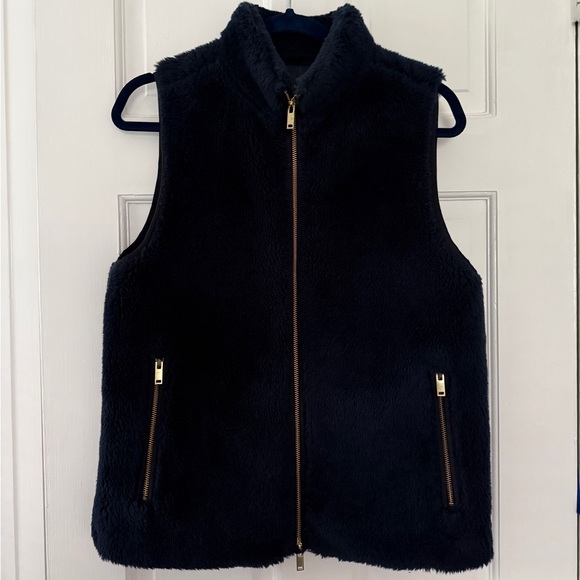 J.Crew Navy Sherpa Fleece Zip-Up Vest - Picture 1 of 7